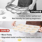 CAKETIME Silicone Muffin Pan with Metal Frame, Metal Reinforced Frame Regular Size Cupcake Pan with Handle 12 Cups Nonstick Muffin Pan for Baking BPA Free 2 Pack
