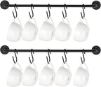Mkono Mug Holder Wall Mounted Coffee Cup Rack Hanger Modern Metal with 10 Mug Hooks Rustic Utensil Tea Cups Storage Organizer for Kitchen Dining Room Coffee Bar, Set of 2, Black