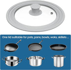 TOPULORS Universal Lid for Pots, Pans, and Skillets - Tempered Glass Lid with Silicone Rim Fits 8", 9", 9.5" Inner Diameter Cookware Frying Pan Cover Replacement Lid - Dishwasher Safe, Grey