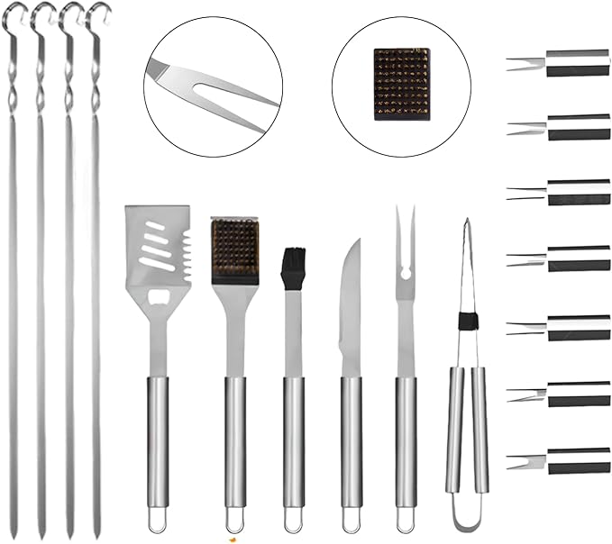 BBQ Grill Tools Set, 21-Piece Stainless Steel Grill Utensils with Aluminum Case, Heavy Duty Grilling Accessories, The BBQ Accessories Gift for Father's Day and Christmas