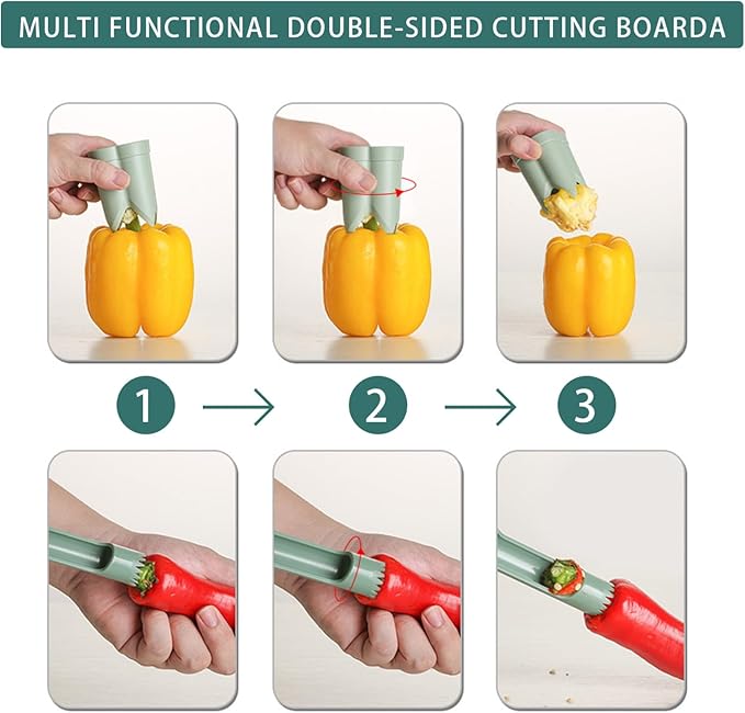 Pepper Corer, 2 in 1 Red Bell Pepper Seed Corer Remover Tool, Fruit & Vegetable Corers Quick Cave Tools for Jalapeno Cutter Deseeder, Off White+Green, 2 PCS