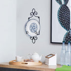 MyGift Wall-Mounted Vertical Single Plate Holder Rack with Vintage Black Metal Decorative Scrollwork Design, Holds Plates Up To 8 Inches