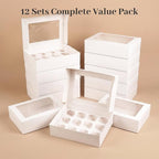VGOODALL 12 Count Cupcake Boxes, 12PCS Cupcake Holder with Window White Pastry Boxes for Birthday Holiday Party Bakery Supplies