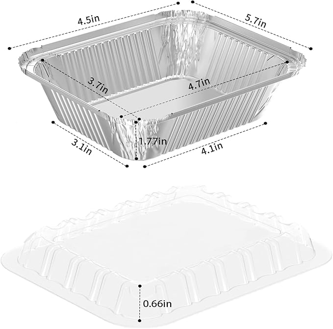 iHomeSet 100 Pack 1 lb Rectangular Disposable Aluminum Foil Pan 16 oz Take Out Food Containers with Clear Plastic Dome Lids, for Catering, Baking, Roasting Food