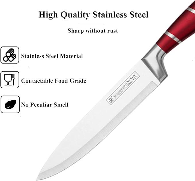 Kitchen Knife Set, 9-Piece Red Kitchen Knife Set with Acrylic Block, Non Stick Sharp High Carbon Stainless Steel Knife Set for Kitchen Cutting Meat Slicing Chopping Kitchen Gifts for Women (Red)