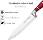 Kitchen Knife Set, 9-Piece Red Kitchen Knife Set with Acrylic Block, Non Stick Sharp High Carbon Stainless Steel Knife Set for Kitchen Cutting Meat Slicing Chopping Kitchen Women Gifts