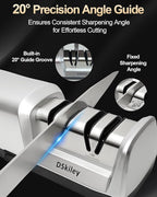 Electric Knife Sharpener for Kitchen – Professional 2-Stage 100% Diamond System with 20° Precision Angle, Fast Sharpening to Restore & Polish Chef Knives (2-Stage Silver)