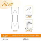 Bilillo 6 Pieces Invisible Heavy Duty Plate Holders, Stainless Steel Plate Hangers for The Wall, Plate Hangers for Display with Wall Hooks, Suitable for 6-8 inch Decorative Plates and Arts (Silver)