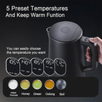 1.5L Electric Kettle Stainless Steel, Double Wall Cool Touch Teapot, Fast Boil, Precise Temperature Control, LCD Display, Auto Shut-Off, BPA-Free,Keep Warm Function, Ideal for Tea,Black