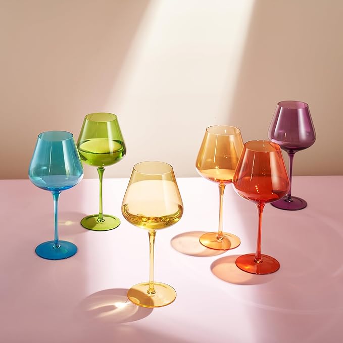 Pride LGBTQIA+ Colored Wine Glass Set | 20oz | Gay Rainbow Set of 6 Love is Love, Gift for Her, Him, They, Special Celebrations Drinkware Unique Style Stemmed Elegant Bright Glassware Pride Month Gift
