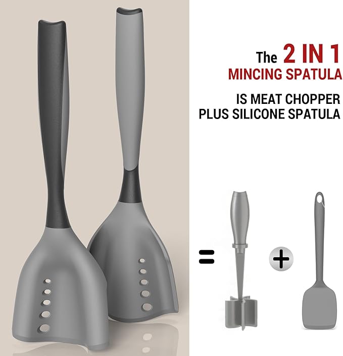 Mincing Spatula Meat Chopper, Hamburger Grinder, Premium Heat Resistant Smasher for Ground Beef, Potato Mix Tool, Meat & Poultry Tenderizers-Black