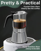 Grasseed Crystal Glass-Top Moka Pot, Polished Stainless Steel Stovetop Espresso Maker for Italian Coffee, Gift for Coffee Lovers - 4 Cup/160ml/5.6oz