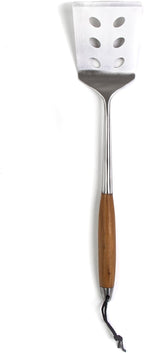 Schmidt Brothers - BBQ Bonded Teak 4 Piece Grilling Accessory Set, Full-Forged Stainless Steel Grilling Utensils Including Spatula, Fork, Basting Brush, and Tongs with All Wood Handles