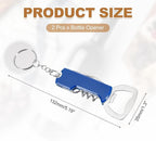 uxcell 2 Pcs Wine Opener, Bottle Opener Keychain, Durable Stainless Steel Waiter's Corkscrew, Compact All-In-One Home Bar Tool for Bar, Party, Wedding, Home, Travel, Blue