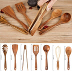 Wooden Utensil for Cooking, Wood Kitchen Utensils Cooking Set Teak Wood Spoons set for Cooking,Spatulas Non-Stick for Cookware Kitchen Spoon (7)