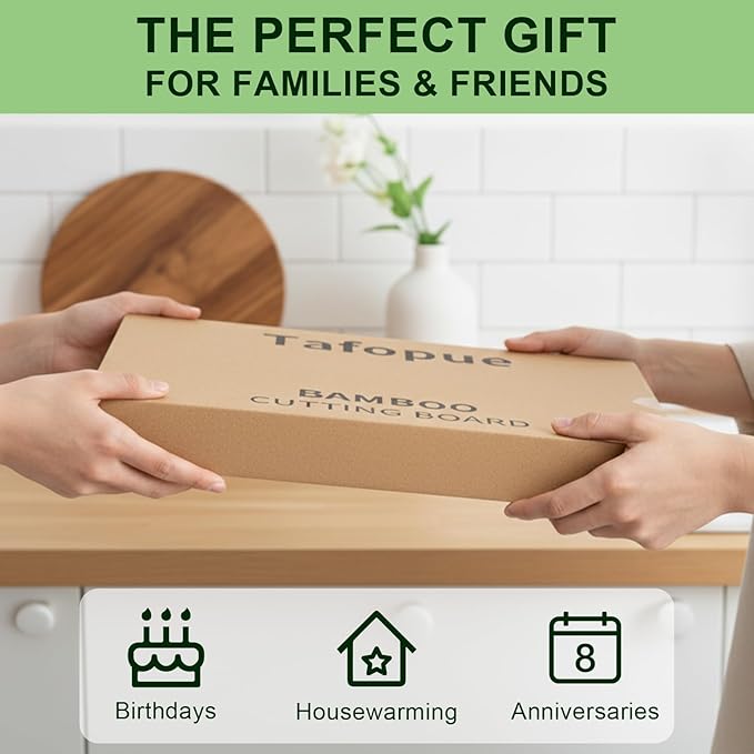 Bamboo Cutting Board for Kitchen, Thickened Chopping Board with Juice Groove & Handles, Large Double Sided Butcher Block for Meat, Vegetables & Charcuterie Serving, 17x12x1 Inch