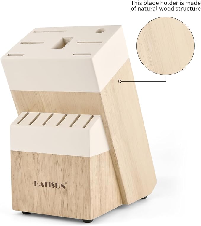 Kitchen Knife Set,14-Piece Knife Set With Block Wooden, Self Sharpening For Chef Knife Set, High Carbon German Stainless Steel Hammered Collection Knife Block Set, Dishwasher Safe Cutlery, Cream