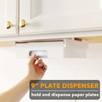 SpaceAid 9-inch Paper Plate Dispenser (Need 10.2 Inches Deep Cabinet Space) Under Cabinet Bamboo Plates Holder, Kitchen Vertical Dipensers Caddy, White