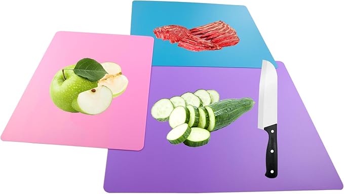 7 Pieces Flexible Cutting Board mats, Plastic Cutting Boards for Kitchen Cooking, Cutting board sheets for Meat and Vegetables, Dishwasher Safe