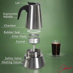 12 Cup Stovetop Espresso Maker Matte Stainless Steel Moka Pot Italian and Cuban Mocha Coffee Maker, Compatible with Gas, Electric, Ceramic, and Induction stovetops(20 fl oz/600 ml)