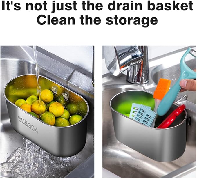 Sink Drain Strainer Basket Stainless Steel,Hanging Sink Strainer Colander Drain Basket Multifunctional Kitchen Sinks Food Waste Filter and Vegetables Fruits Clean (COLOR:silver)