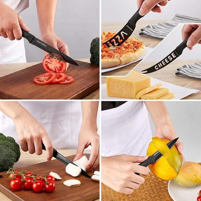Kitchen Knife Set with Block, 19 PCS High Carbon Stainless Steel Sharp includes Serrated Steak Knives Set, Chef Knives, Bread Knife, Scissor, Sharpener, all in one