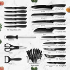 Kitchen Knife Set with Block, 19 PCS High Carbon Stainless Steel Sharp includes Serrated Steak Knives Set, Chef Knives, Bread Knife, Scissor, Sharpener, all in one