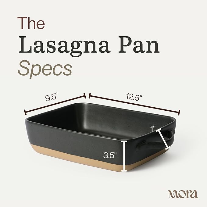 Mora Ceramic Baking Dish with Handles For Casserole, Lasagna, Gratin, Broiling, Roasting, and Baking. Large 9x13 in Pan, Extra Deep - Porcelain Serving Bakeware from Oven to Table. Freezer Safe - Liquorice