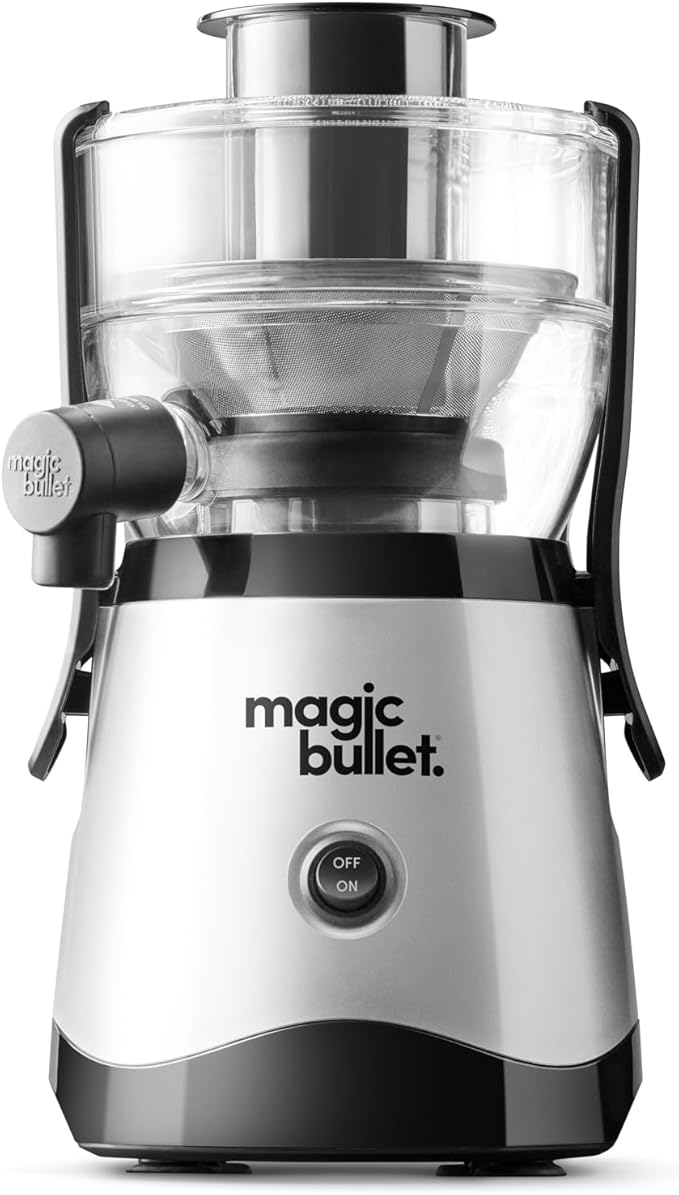 magic bullet Mini Juicer, Countertop Space-Saving, 2" Feed Chute for Fruits and Vegetables, 400W, Compact Design, Black/Silver, MBJ10100