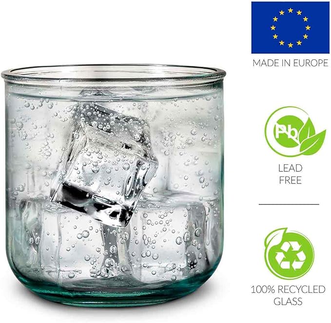COURONNE CO. Clear Recycled Drinking Glass Tumbler, Perfect for Cocktails, Refreshments & Everyday Use, Restaurant Grade, Crafted without lead-based materials (10.1 Oz, Classico), Pack of 6