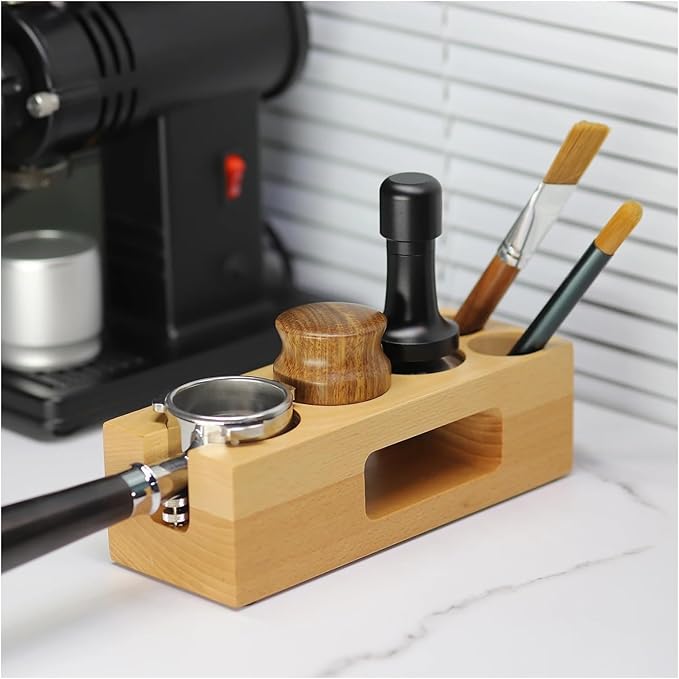 Walnut Wood Coffee Filter Holder, Espresso Tamper Mat Stand, Coffee Maker Support Base Rack, Barista Accessories(Yellow)