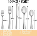 40 Piece Silverware Set Service for 8,Premium Stainless Steel Flatware Set,Mirror Polished Cutlery Utensil Set,Durable Home Kitchen Eating Tableware Set,Include Fork Knife Spoon Set,Dishwasher Safe