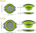 Collapsible Colander, Set of 2 Pcs Collapsible Strainer, Space-Saving Kitchen, Food-Grade Silicone Folding Strainer Colander with Handle, Green