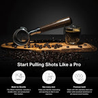 CREMA Coffee Products 58mm Bottomless Naked Portafilter | Compatible with 58mm Breville Machines | Includes Double Shot Filter Basket | Walnut