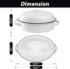 Webake Enameled Roasting Pan with Lid, Covered Roaster Pan Oval Pot Enamelware Cookware, 15.5 Inch, Vintage Farmhouse White