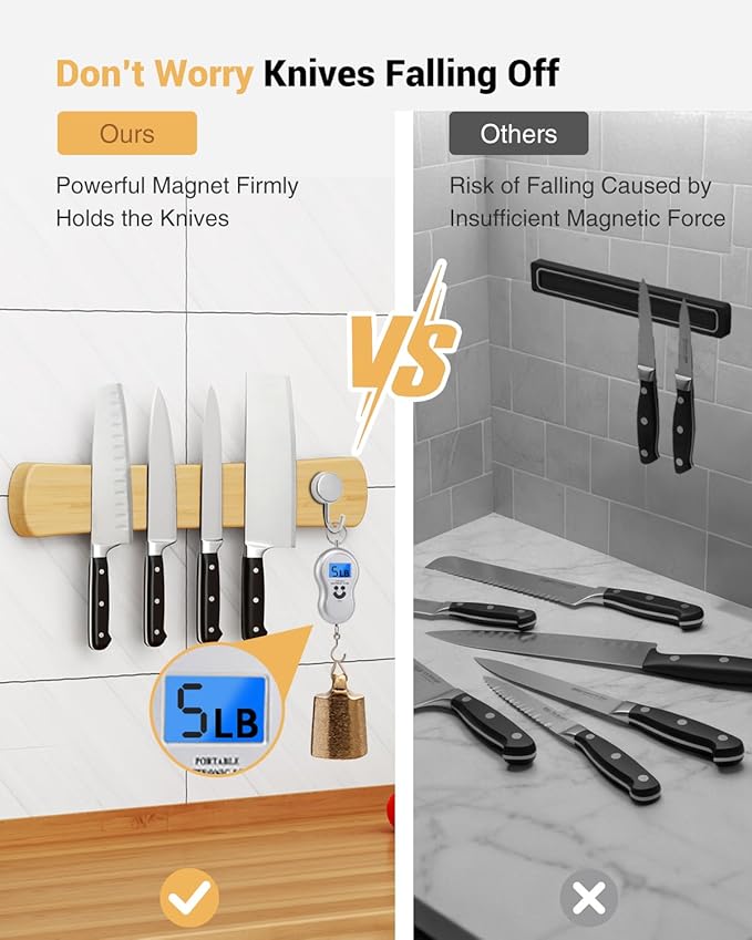 Swaitee Magnetic Knife Holder for Wall, 24 Inch Extra Large Bamboo Knife Strip with Strong Magnetism, Space Saver Organizer for Farmhouse/Restaurant Kitchen, Housewarming Gifts