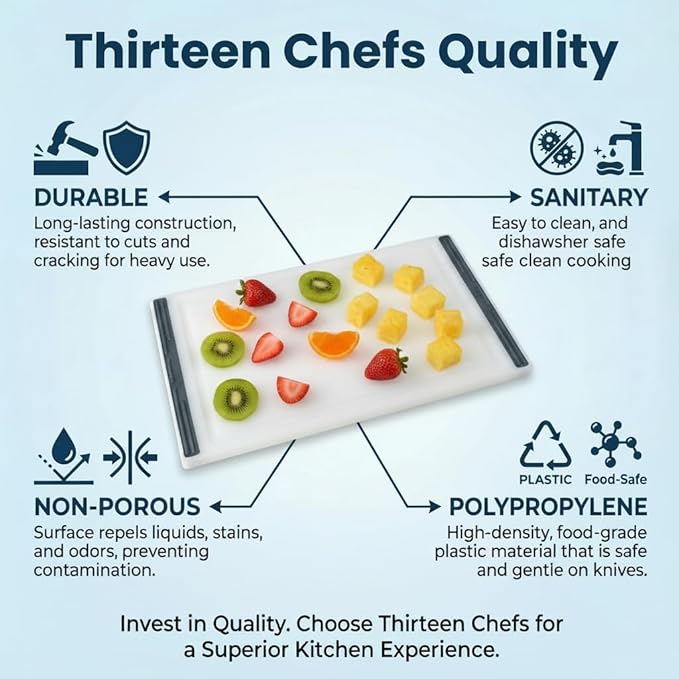 Thirteen Chefs Non Slip Cutting Board 3 Pack Set for Kitchens with Groove - BPA Free and Dishwasher Safe with 16, 12 and 10 Inch Sizes
