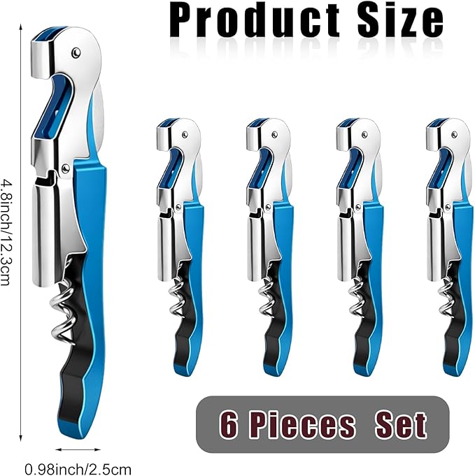 6 Pieces Professional Waiter Corkscrew Wine Openers, Blue Wine Keys Opener Stainless Steel Hinges Serrated Foil Cutter for Restaurant Waiters, Sommelier, Bartenders (Blue)