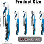 6 Pieces Professional Waiter Corkscrew Wine Openers, Blue Wine Keys Opener Stainless Steel Hinges Serrated Foil Cutter for Restaurant Waiters, Sommelier, Bartenders (Blue)