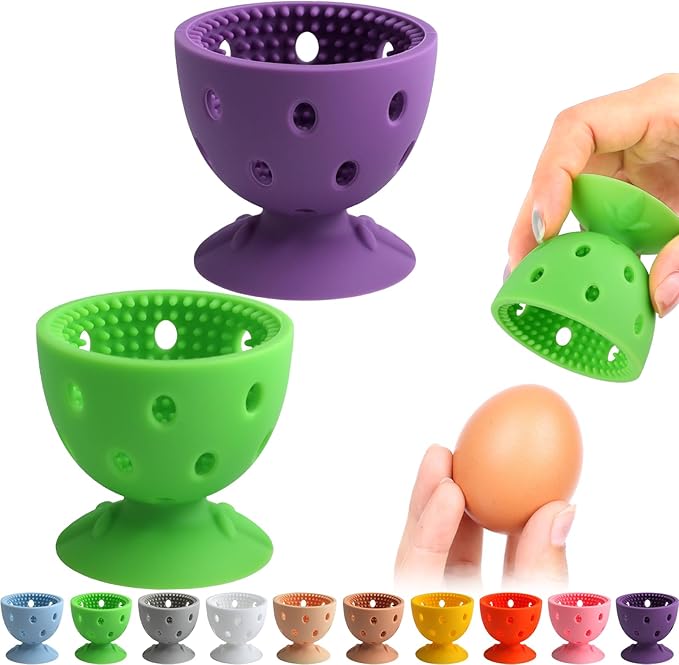 2 PCS Egg Washer for Fresh Eggs, Silicone Egg Brush Cleaner, Egg Cleaner Scrubber for Fresh Eggs, Reusable Multipurpose Washing Egg Tool for Fruits and Vegetables (Purple/Green)