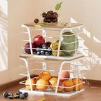 2 Pack Kitchen Organization for Onions,Potatoes - Fruit Basket for Kitchen Counter & Storage Basket,Stackable Storage Bins with Bamboo Top & Lightweight PP Mat,White