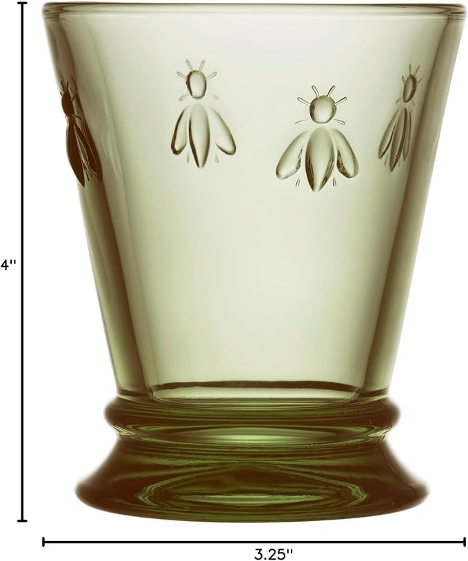 La Rochere Napoleon Bee Olive Green Tumbler Set of 6 – La Rochere Bee Glassware Sets – Fancy Glassware Drinking Glasses (10 oz)