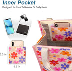 iknoe Insulated Lunch Bag for Women & Adults, 9L Foldable Wide-Open Cooler Bag with Pockets, Leakproof & Portable, for Picnic, Office, Beach(Pink flower)