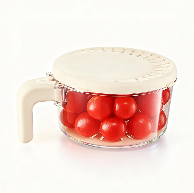 Fruit and Salad Washing Bowl with Strainer,Colander for Kitchen,Multi-Functional Vegetable and Food Drainer with Lid And Handle,Portable Fruit and Salad Containers for Fridge,BPA Free