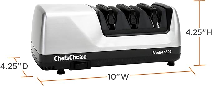 Chef'sChoice Professional Electric Knife Sharpeners AngleSelect for 15- and 20-Degree Straight-Edge and Serrated Knives with Diamond Abrasives & Precision Angle Control, 2-Stage, Metallic