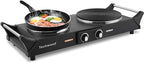 Techwood 1800W Hot Plate Portable Electric Stove Countertop Double Burner with Adjustable Temperature & Stay Cool Handles, 7.5” Cooktop for RV/Home/Camp, Compatible for All Cookwares