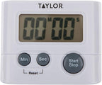 Taylor Digital Timer with 99 Minute 59 Second Display, Easy to Use, White Compact Design for Kitchen Cooking, Baking, and Timing Needs (Pack of 2)