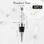 5 Packs Metal Bottle Stopper Kit, Reusable Wine Saver Corks, Stainless Steel Wine Bottle Stopper, Beadable Bottles Cap, Decorative Corkscrew for Wedding Party Bar