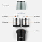 Secura Electric Coffee Grinder, Press Control Spice Grinder for Coffee Bean Seeds Herbs with 2 Stainless Steel Blades Removable Bowls, Black