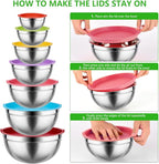 Leidawn Mixing Bowls with Lids for Kitchen - 25 PCS Stainless Steel Nesting Colorful Mixing Bowls Set for Baking,Mixing,Serving & Prepping,Size 5, 3.7, 2.8, 2.3, 1.7, 1.1, 0.7QT,11 Cooking Utensils